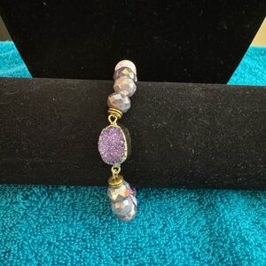 Purple Beaded Bracelet with Gold Accents